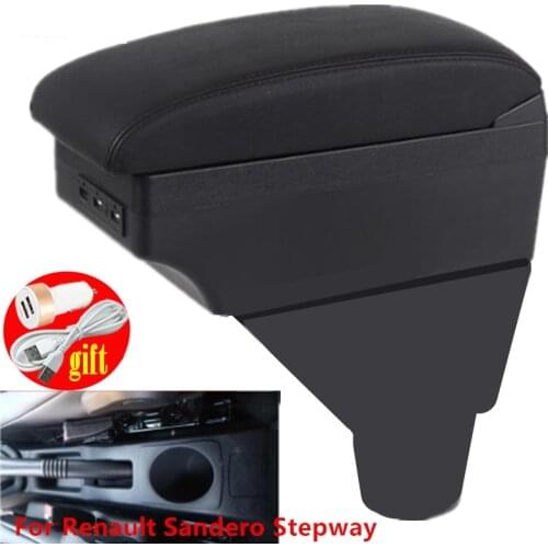 For Renault Sandero Stepway armrest box central Store content Storage box with cup holder ashtray products with USB LED