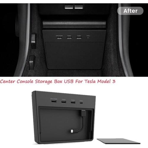 For Tesla Model 3 USB Hub 5 Ports Car SSD Disk Sticks Storage Center Console Accessorie Wireless Charging Pad Type-C Connector