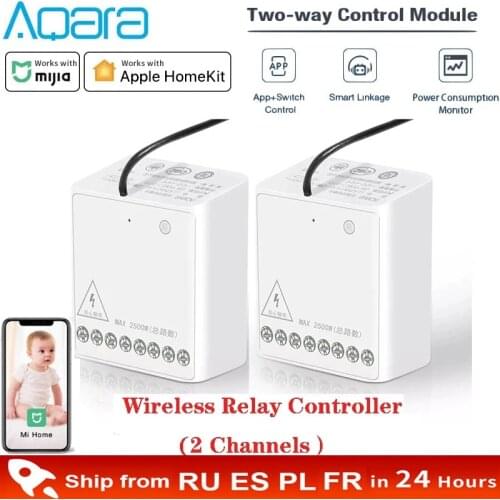 Aqara Relay Two-way Control Module Zigbee Wireless Relay Controller 2 Channels Smart Light Control Switch Work For Mijia Homekit