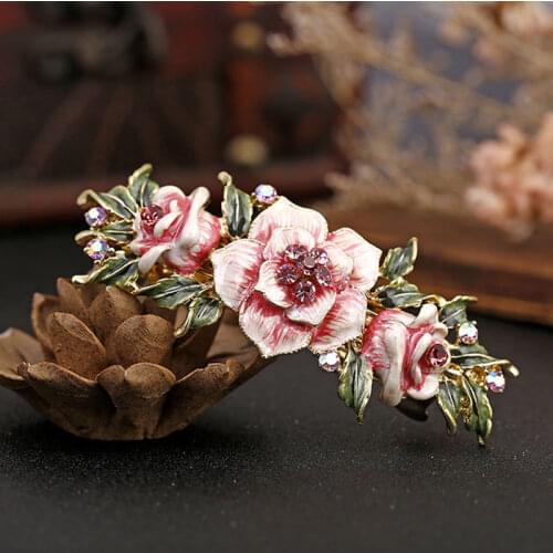 Enamel Flower Chinese Hairpin Jewelry Retro Rose Rhinestone Hairpin Hairpin Ladies Banquet Hair Accessories Wedding Accessories