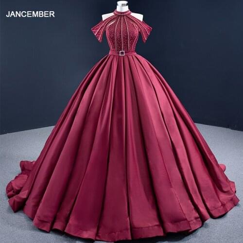 J67249 JANCEMBER Luxury Elegant Banquet Evening Dress Beaded Belt Diamond-studded Design Frill Party Activity Dress