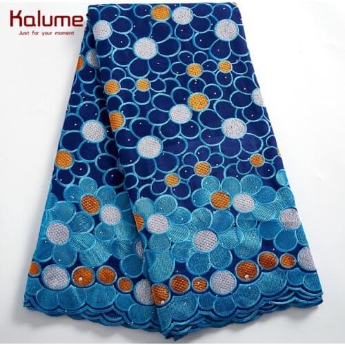 Kalume African Lace Fabric 2021 Newly Designed Swiss Voile 5 Yard Diy Nigerian Cotton Embroidery Lace Fabric For Dress H2441