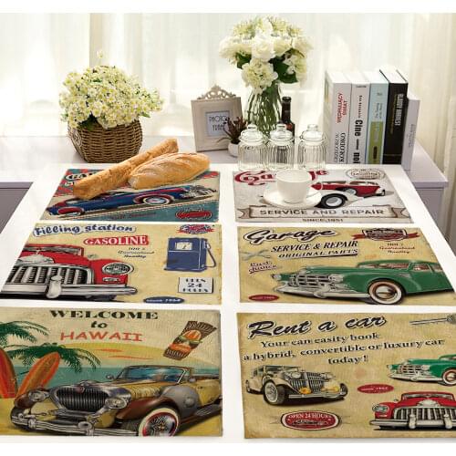 Creative Animation Retro table coaster Rectangular Print Placemat European and American Nostalgic Wedding Insulation Fabric