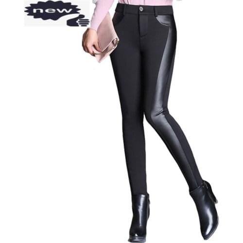 45-100 KG 6XL Sexy Womens Leather Large High Waist Elastic Slim Trousers Women Stretch Pencil Pants Winter Velvet Leggings