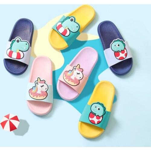 Summer Cartoon Unicorn Slides Lovely Kids Boys Girls Beach Shoes Children Indoor Flip Flops Home Soft Non-slip Bathroom Slippers