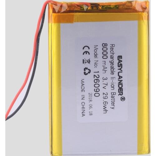 126090 3.7v 8000mAh li-ion Lipo cells Lithium Li-Po Polymer Rechargeable Battery For Speaker Portable DVD Bluetooth