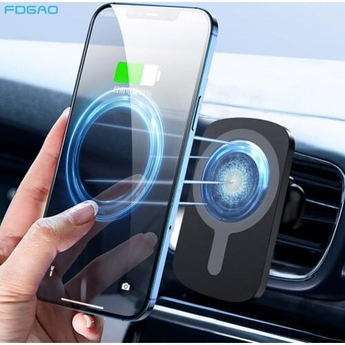 FDGAO Magnetic Wireless Car Charger Mount Car Phone Holder For iphone 12 Mini 12 Pro Max 15W Fast Car Wireless Charging Stand