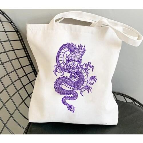 Fashion Dragon Chinese Style Shopping Bag Harajuku Canvas Bag Tote Bag Handbag Large Capacity Shopper Bag Casual Shoulder Bag