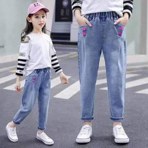 Fashion Stretch Slim Embroidery Children Ripped Hole Jeans Loose Pants Spring Kids Broken Denim Trousers For Baby Boy Girl 3-10T