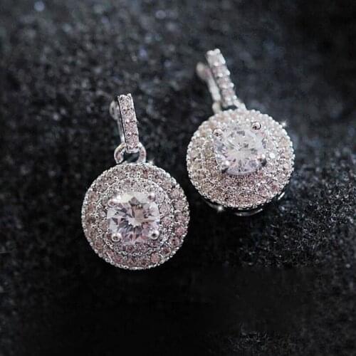 Fashion Luxury Silver Plated Shining Zircon Stone Stud Earrings For Women Girls Wedding Engagement Earrings Korean Jewelry