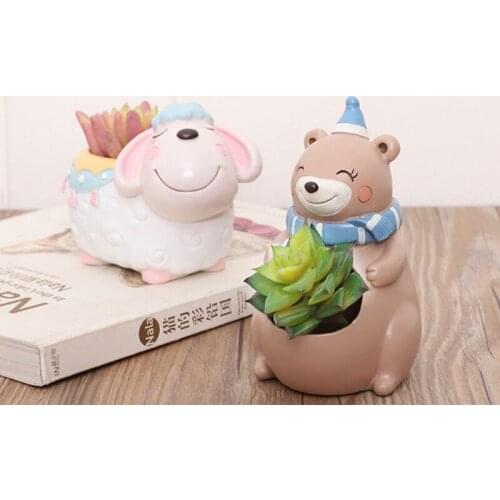 Cartoon Animal Flower Pot Planter for Succulents Desktop Elephan Lamb Bear Vase for Mini Bonsai Home Garden Decoration