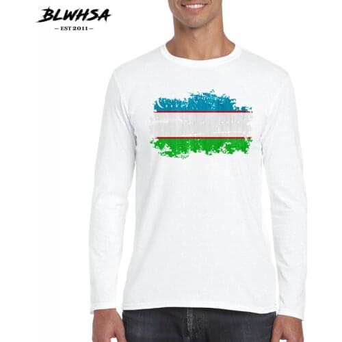 BLWHSA New fashion Uzbekistan Nostalgic Flag printed T Shirts Men Long Sleeve O Neck T-shirts Top Tees Cotton Leisure Tshirts