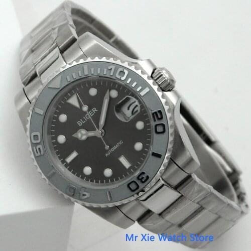 Bliger 40mm Gray Dial Mens Mechanical Watch Ceramic Bezel Top Luxury Sapphire Glass Luminous NH35 Movement Automatic Watch
