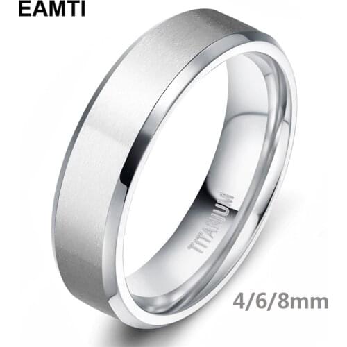 Eamti 8/6/4mm Silver Color Mens Titanium Ring Brushed Man Wedding Band Engagement Rings Male Jewelry Couple anel feminino