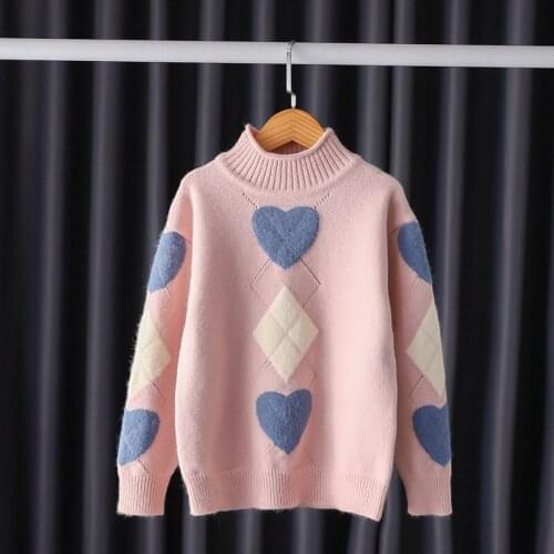 Autumn Baby Girls Sweater Warm Winter Thick Knitted Wool Sweaters Costume Love pattern Kids Childrens Pullovers Teens Sweater