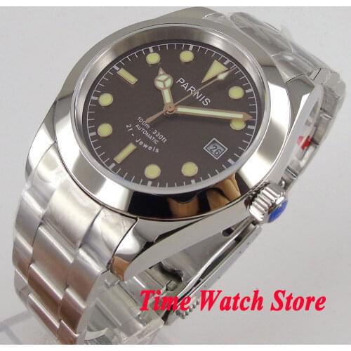 Parnis 40mm Miyota 8215 5ATM Automatic mens watch sapphire glass brown dial luminous SS bracelet1033