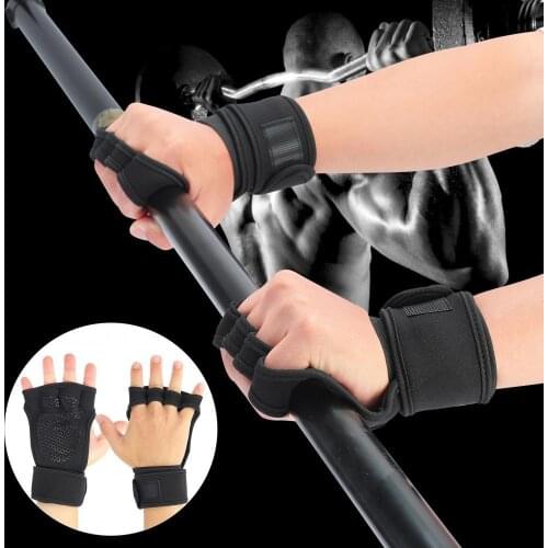 Exercise Gloves Open Back Half Finger Palm Silicone Padding Workout Gloves with Wrist Wrap Support for Weightlifting Powerliftin