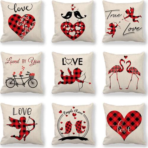 Valentines Day Series Pillow Cover Artificial Linen Cushion Covers 45*45 Cm Wedding Anniversary Gifts Sofa Decorative Covers