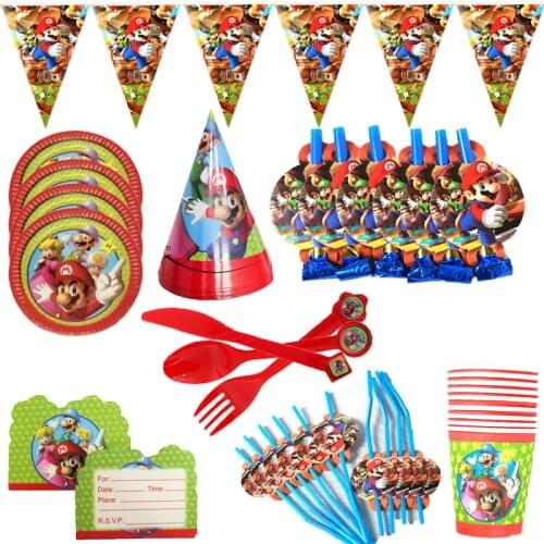 Super Mary Mario theme boy girl Children birthday party supplies decoration Banners tableware balloon Baby shower Decorate gifts