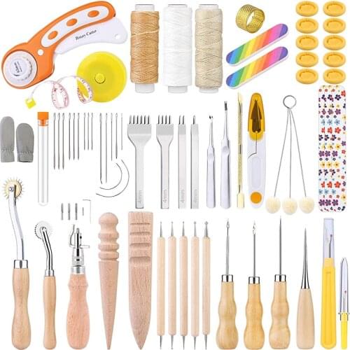 KAOBUY Professional Leather Craft Tools Kit Hand Sewing Stitching Punch Carving Work Saddle Groover Set Accessories DIY Tool