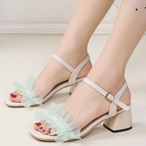 Ladies Sandals Ladies High Heels PU Leather Sandals Open Toe Ladies New Summer Shoes Solid Soft Comfortable Buckle Sandals