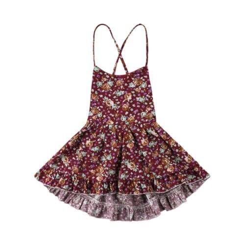 Sleeveless Flower Print Baby Girls Sundress Strap Dresses Summer Bandage Backless Ruffles Dress Party Princess Tutu Dress Outfit