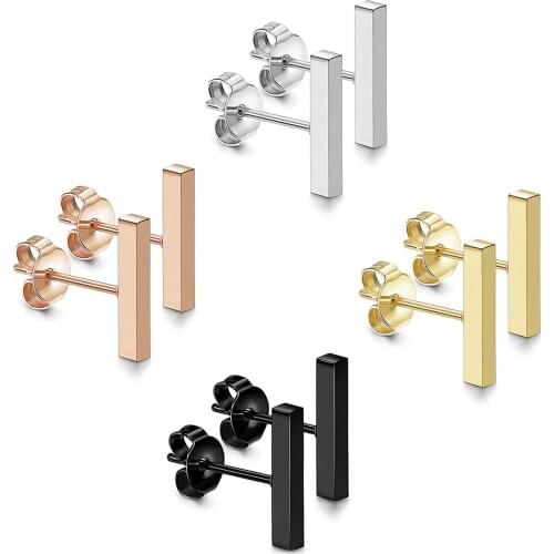 BONISKISS Simple& Fashion Lovers Stud Earrings Stainless Steel Jeweley For Men 4 Pairs Flat Bar Stud Earring For Women Bijoux