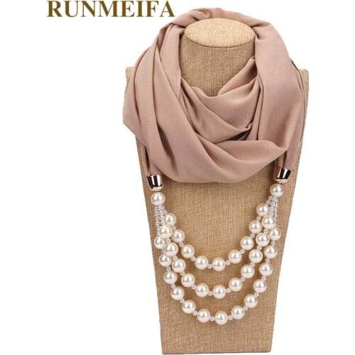 2019 New Design Solid pearl jewelry necklace Women scarf for ladies Jewelry scarf Pure color satement Foulard Femme Hijab Stores