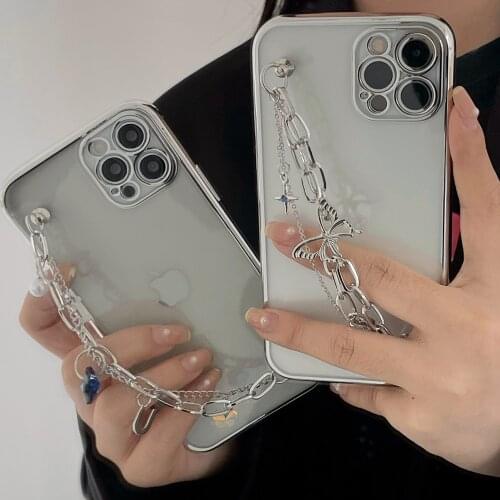 Electroplate Butterfly Peal Herat Pandent Phone Case For iPhone 12 Pro Max XS MAX 11 Pro Max XR XS 7 8 Plus Clear Silicone Shell