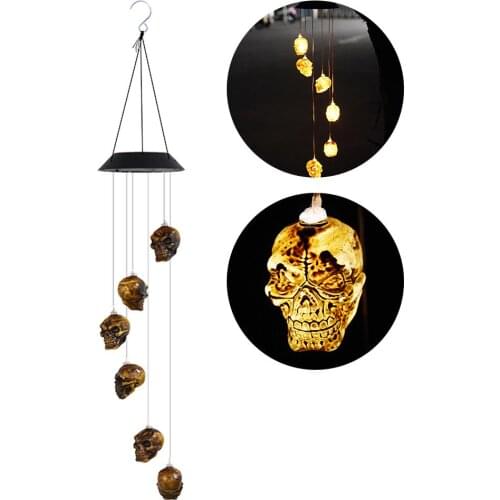 Solar Skull Wind Chime LED Light Halloween Skeleton Head Wind Chime