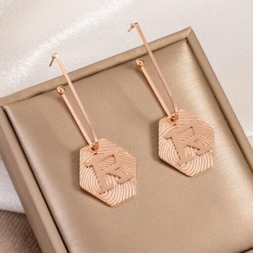 TIMEONLY Irregular Texture Metal R Dangle Earrings for Women Ladies Jewellery 2021 Fashion Wide Titanium Steel Earring Korean