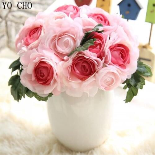 YO CHO 8 Heads Silk Peony Flower Artificial Flowers Imitation European Peony Fake Wedding Bride Bouquet Home Party Decoration