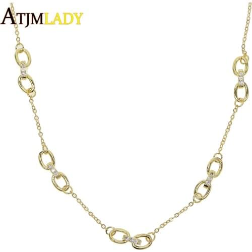 2020 High Quality Circle Link Chain With AAA Cubic Zirconia Charm Women Necklace European Rock Style Gold Color Simple Necklaces