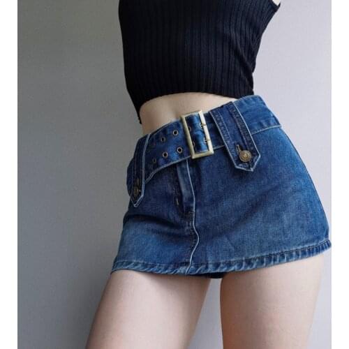 WOMENGAGA Widewaist Denim Skirt Pants Trend European And American Style New Low-waist Tight-fitting Denim Short Skirt Women ZDXV