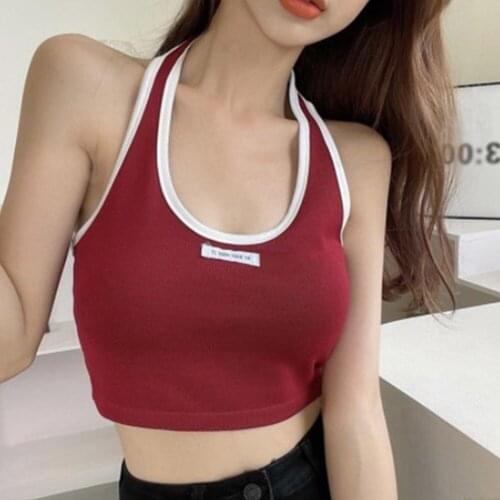 High-waisted Halter Neck Women T-shirt Sexy Sleeveless Camisole Crop Top Woman Tight Stretch Tank Top Ladies Tee Top Streetwear