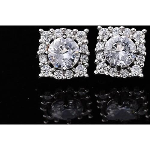 Moissanite Stud Earrings for Women 0.5ct White D Color Square S925 Sterling Silver White Gold Plated Diamond Fine Jewelry