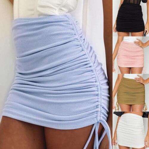 ORIYA Stylish Woman Skirts Harajuku 2021 Spring Autumn Period Ladies Knitting Thread Side Draw String Elastic Sexy Skirts Womens