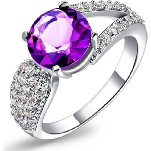 Purple Round Cut White Gold Filled Womens Ring Size 7,8,9