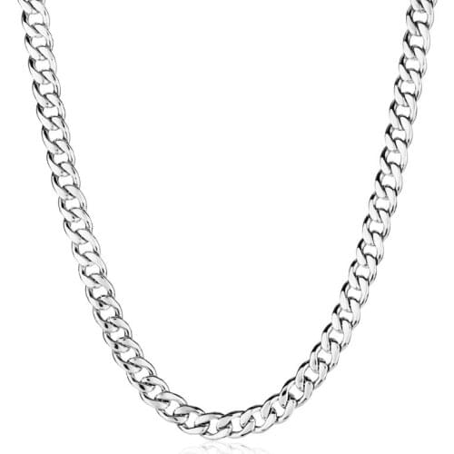 7mm Stainless steel Punk Cuban Line Chain Necklace For Men Women Big Choker Classic Steel Color Shiny Necklace Party Gift