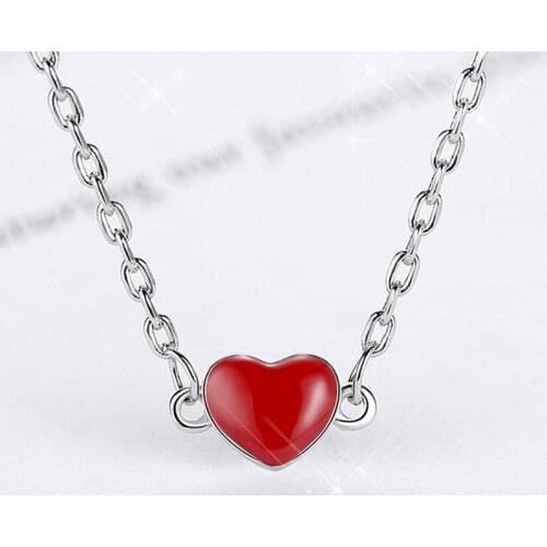 925 Sterling Silver Delicate Red Love Heart Pendant Necklace For Women Link Chain Jewelry Christmas Gifts Dropshipping S-N198