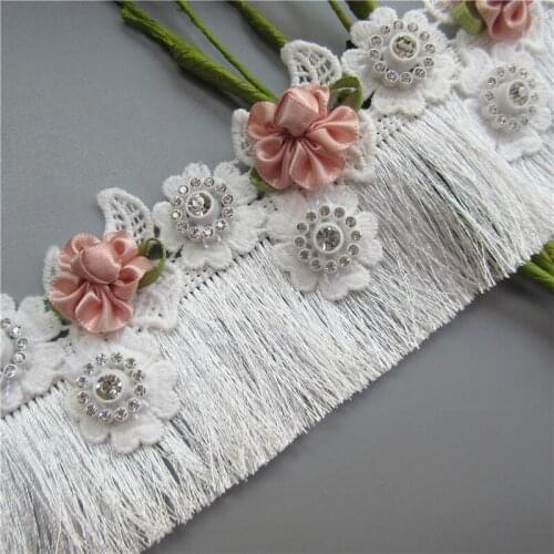 1 Yard White Fringe Tassel Lace Trim Diamond Flower Embroidered Ribbon Fabric Sewing Craft Dress Curtain Accessories Decoration