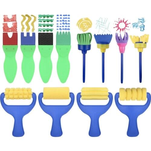 12pcs Kids Painting Tools Sponge Plastic Handle Drawing Brushes Rollers Brooms Early Education Graffiti Toy