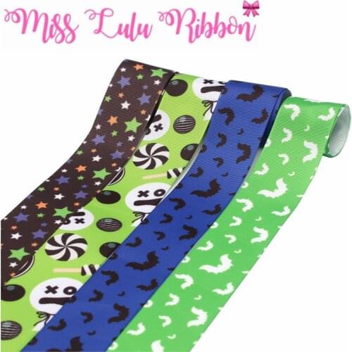 16mm-75mm Halloween Series Colorful Star Candy Bat Printed Grosgrain/Foe Ribbon DIY Hair Bowknots Gift Pack 50yards/roll