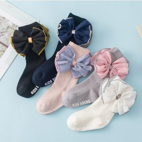 2020 One Pairs Socks Spring New Kids Socks Toddlers Girls 3D Bow knot Knee Lengths Soft Cotton Baby Socks Kids 0-10 Years