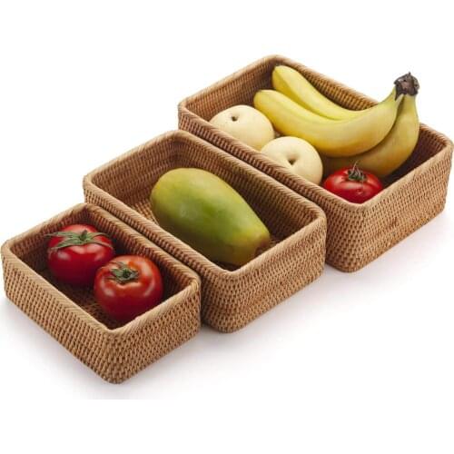 2020 Handmade Rattan Stackable Sundries Key Cosmetics Organizer Fruit Tea Snack Storage Box Container Kitchen Supplies