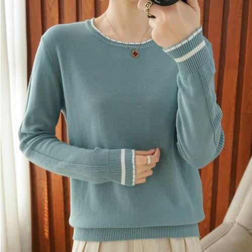2021 Hot sale spring and autumn round neck fashion ladies 100% cotton sweater full sleeve knitted pullover 4 colors available