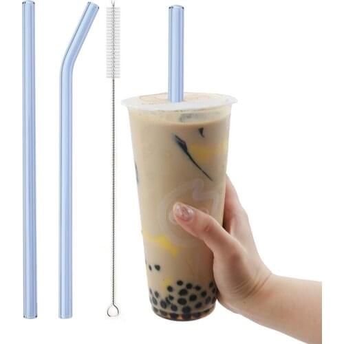 3Pcs High Borosilicate Glass Straw Set Eco Friendly Reusable Drinking Straw for Smoothies Cocktails Bar Accessories with Brush