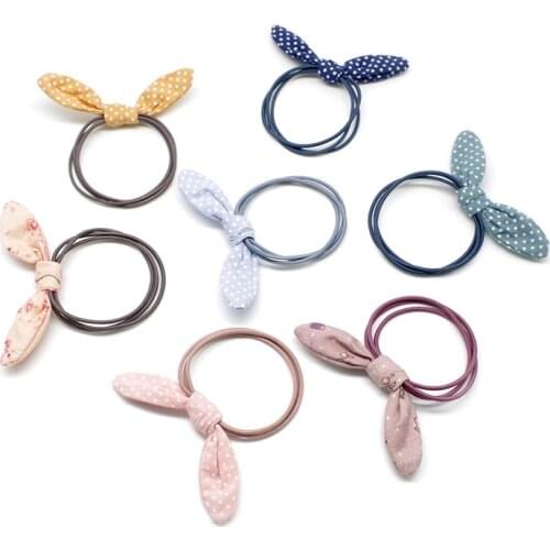 3pcs in)Fresh partysu fabrics 3 layer Rabbit Bunny Ears star bow girl ponytail holders bands toddler hair accessories DX125