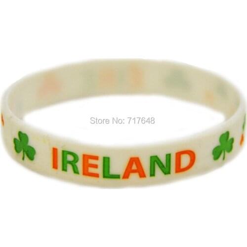 300pcs White Ireland With Shamrocks wristband silicone bracelets free shipping by FEDEX A