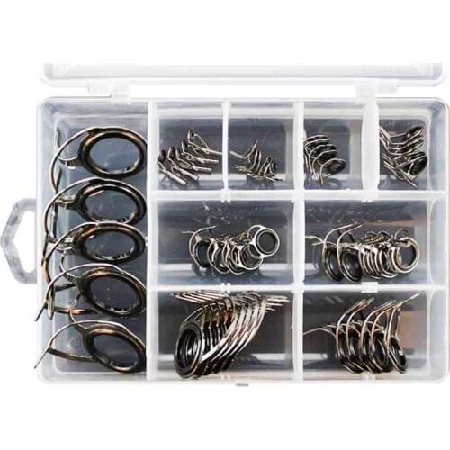 40 Pcs/Set Fishing Rod Guides Tip 8 Sizes Pole Repair Kit Line Rings Eyes Set Rings Stainless Steel Frames